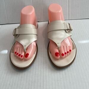 Essex Lane Women’s Leather Cream Haivee Slip On Faux Buckle Sandal Shoes 9